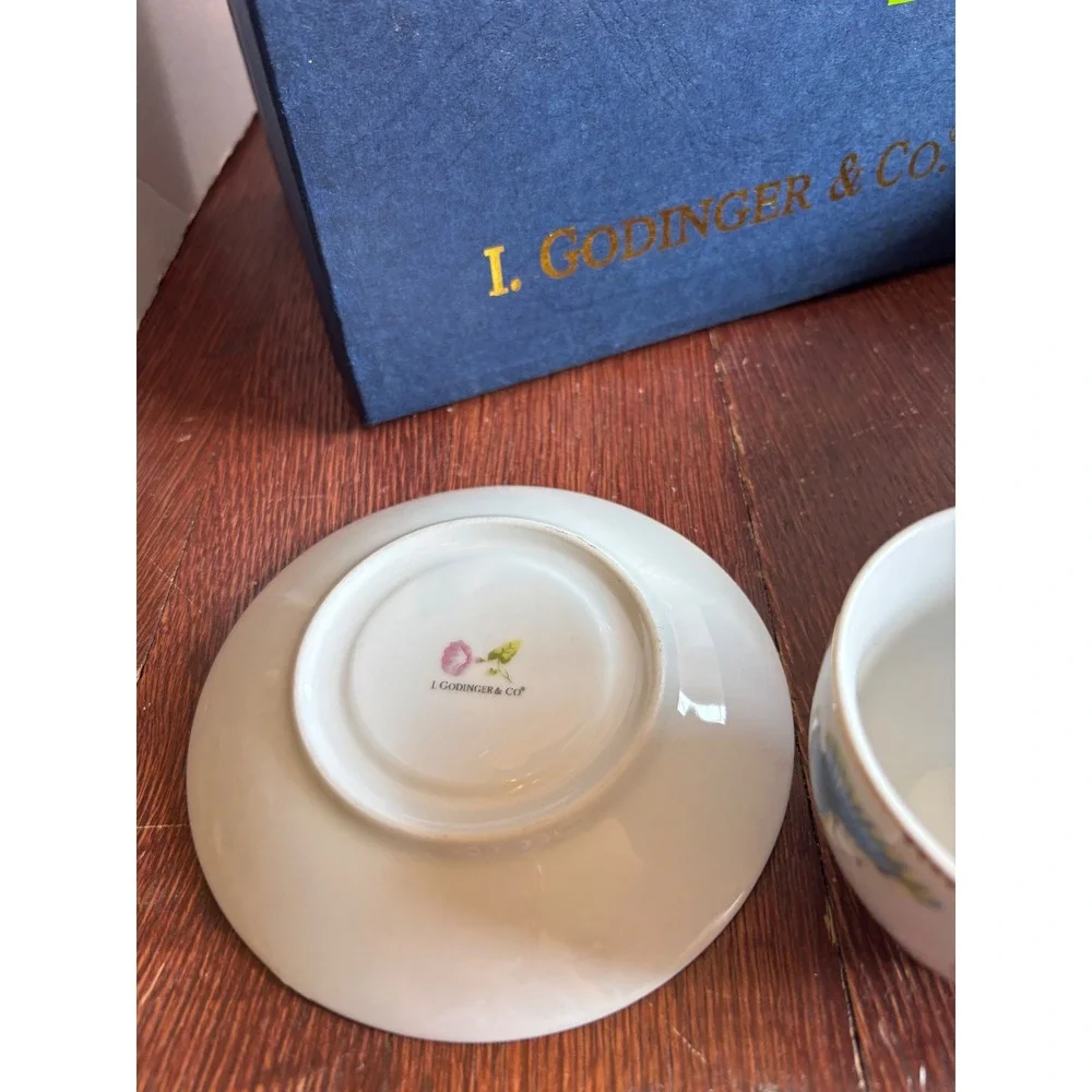 I. Godinger & Co Morning Glory Tea Set Teapot 4 Cups 4 Saucers Butterfly Floral
